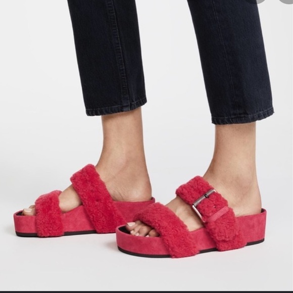 Rag & Bone Coral Shearing Chunky Platform Evin Slip On Woman’s Buckle Sandals 11 - Picture 2 of 16